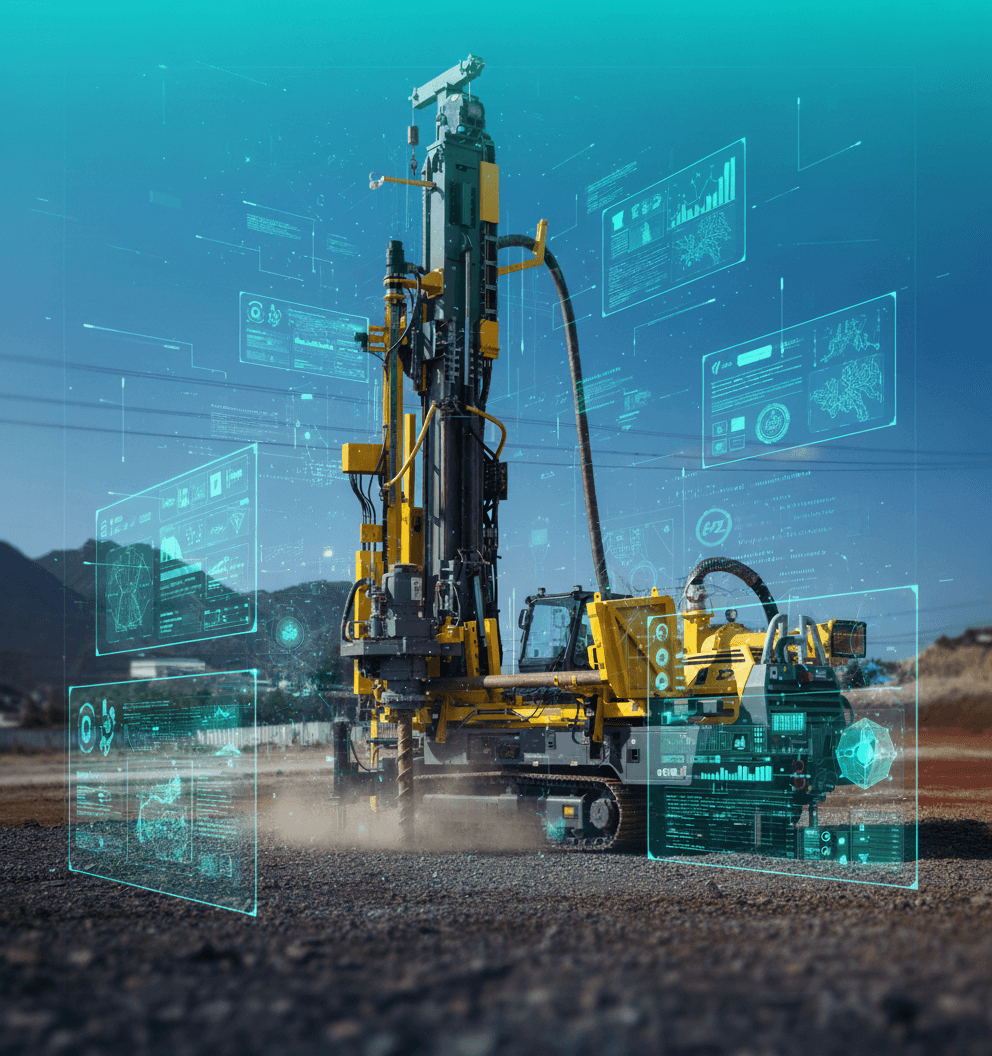 Operación de sondaje minero NIMES con equipo de perforación en terreno